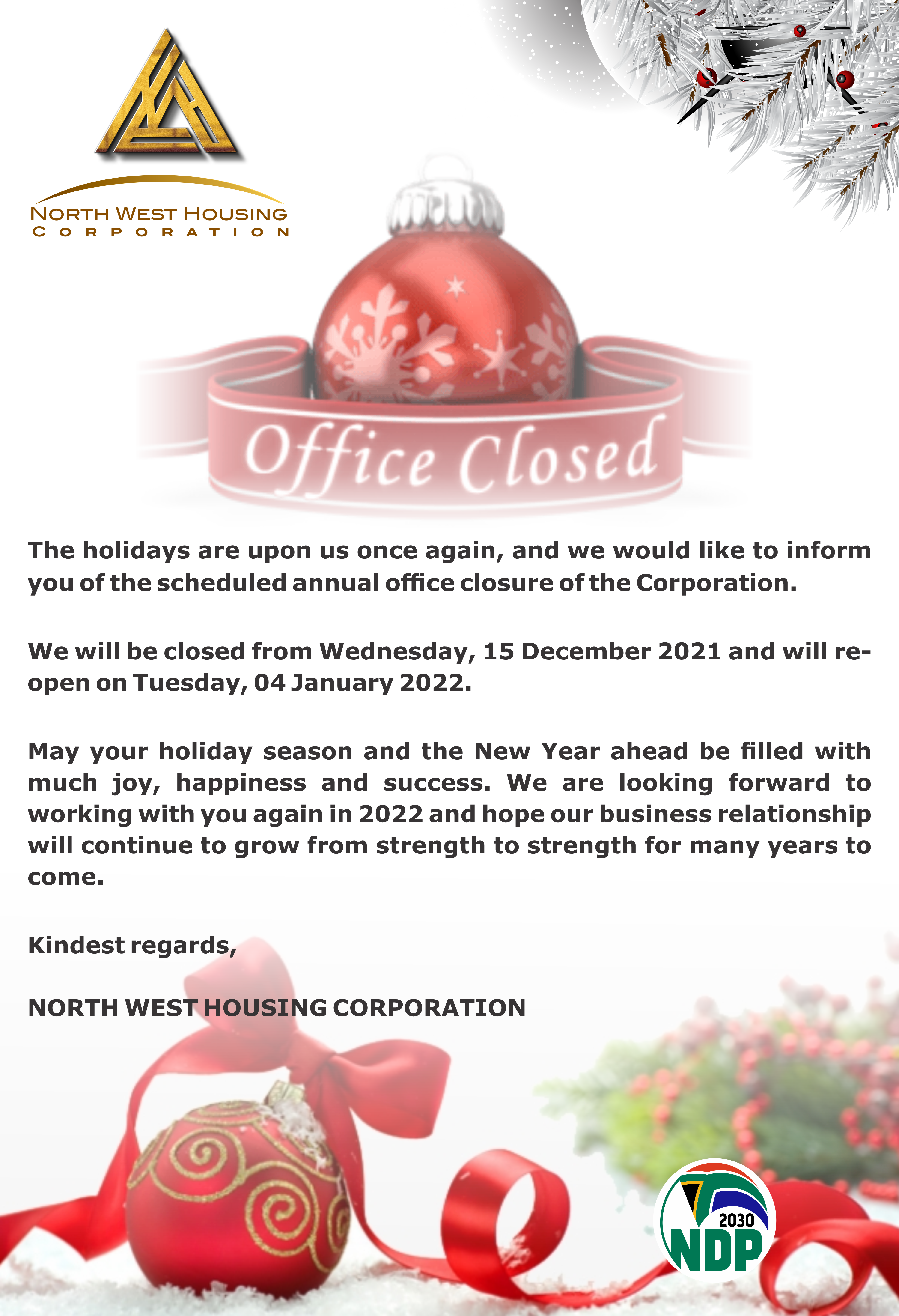 OFFICE CLOSURE 15 DECEMBER 2021
