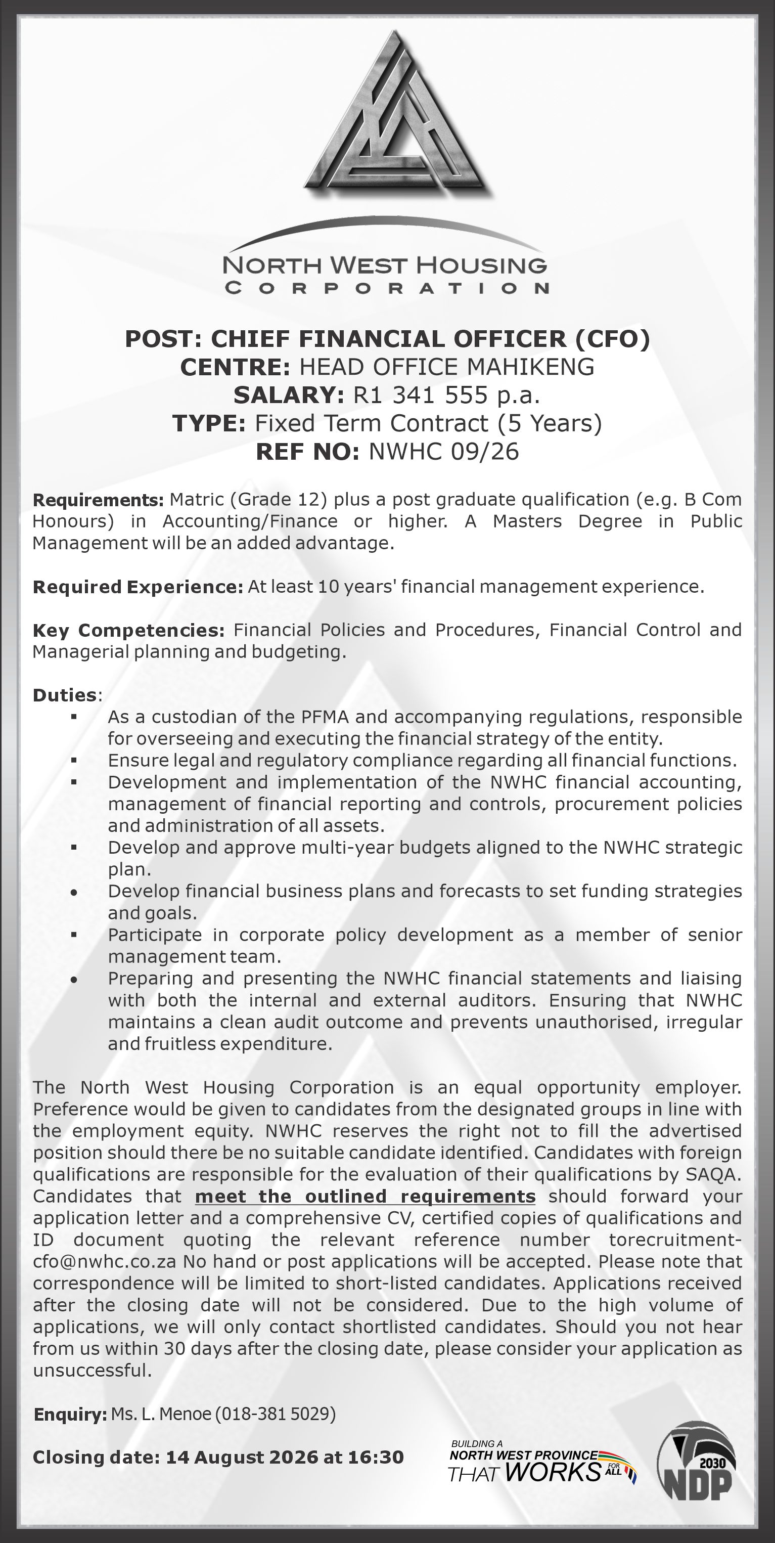 Vacancy: Chief Financial Officer 