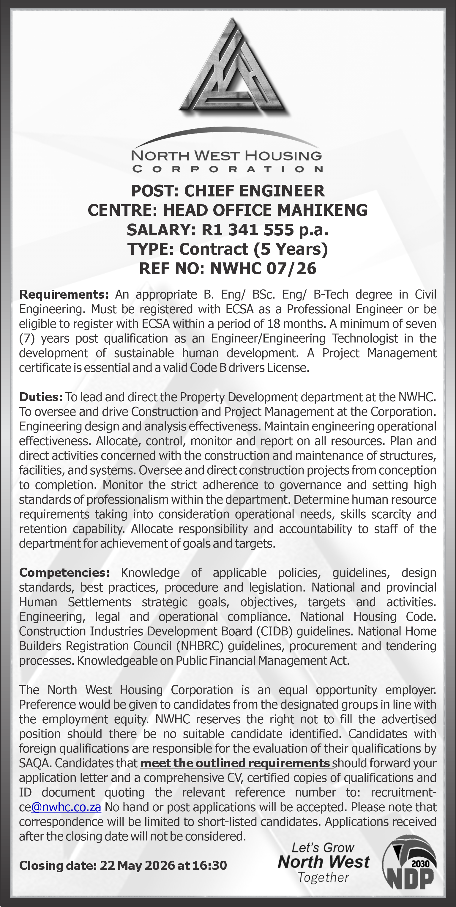 Chief Engineer post
